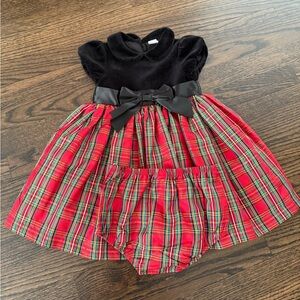 Velvet Plaid Red and Black Holiday Dress with Bow